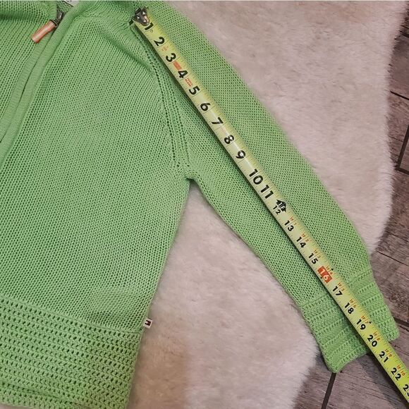 Tommy Hilfiger Green Knit 3/4 Sleeve Knit Zipper Jacket, Size Medium - Picture 5 of 8